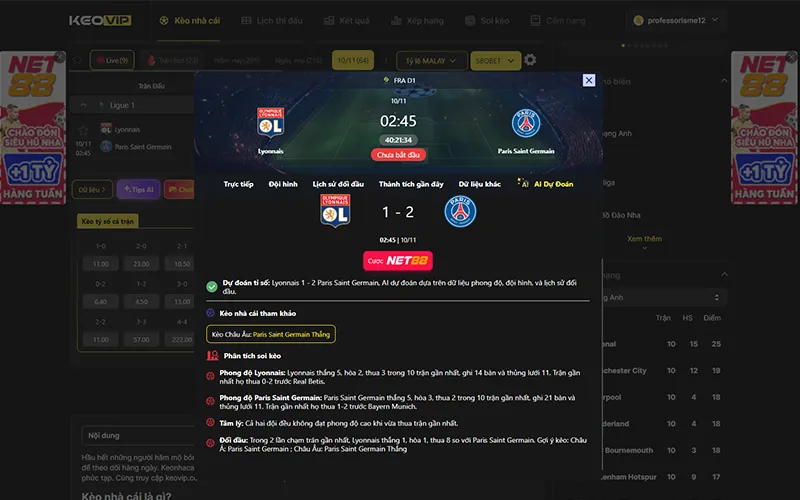 Dự đoán kết quả AI Lyon vs PSG 02h45 ngày 10/11/2025