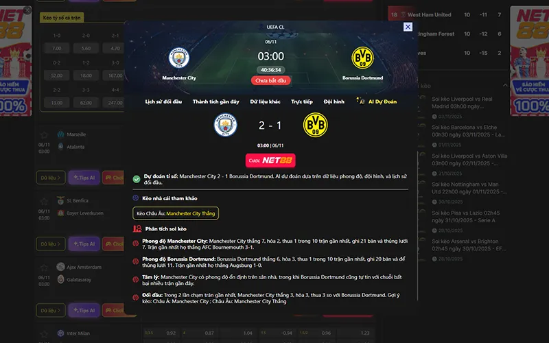Dự đoán kết quả AI Man City vs Dortmund 03h00 ngày 06/11/2025