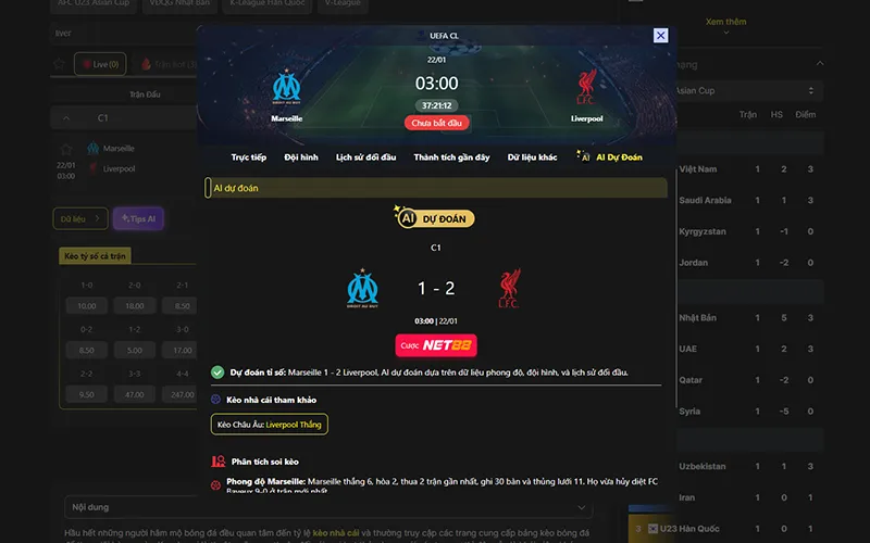 Dự đoán kết quả AI Marseille vs Liverpool 03h00 ngày 22/01/2026