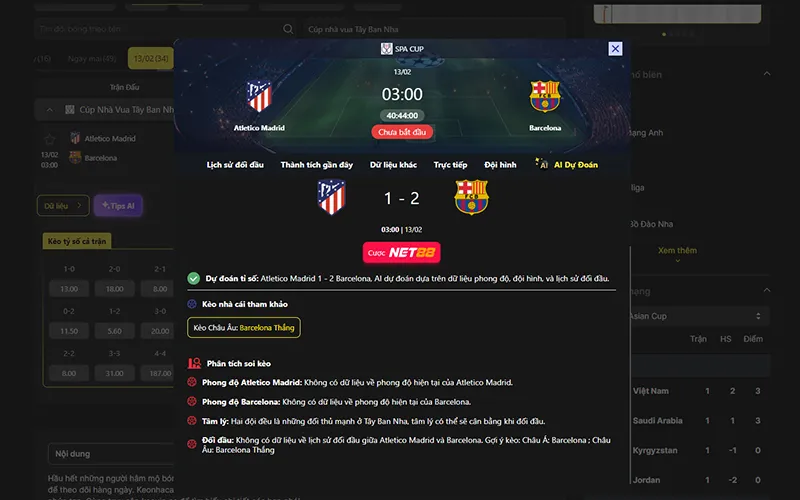 Dự đoán kết quả AI Atl Madrid vs Barcelona 03h00 ngày 13/02/2026